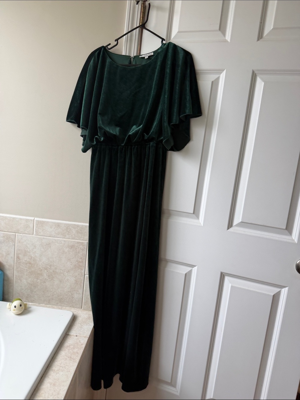 Green Velvet Maxi Dress with Flutter Sleeves